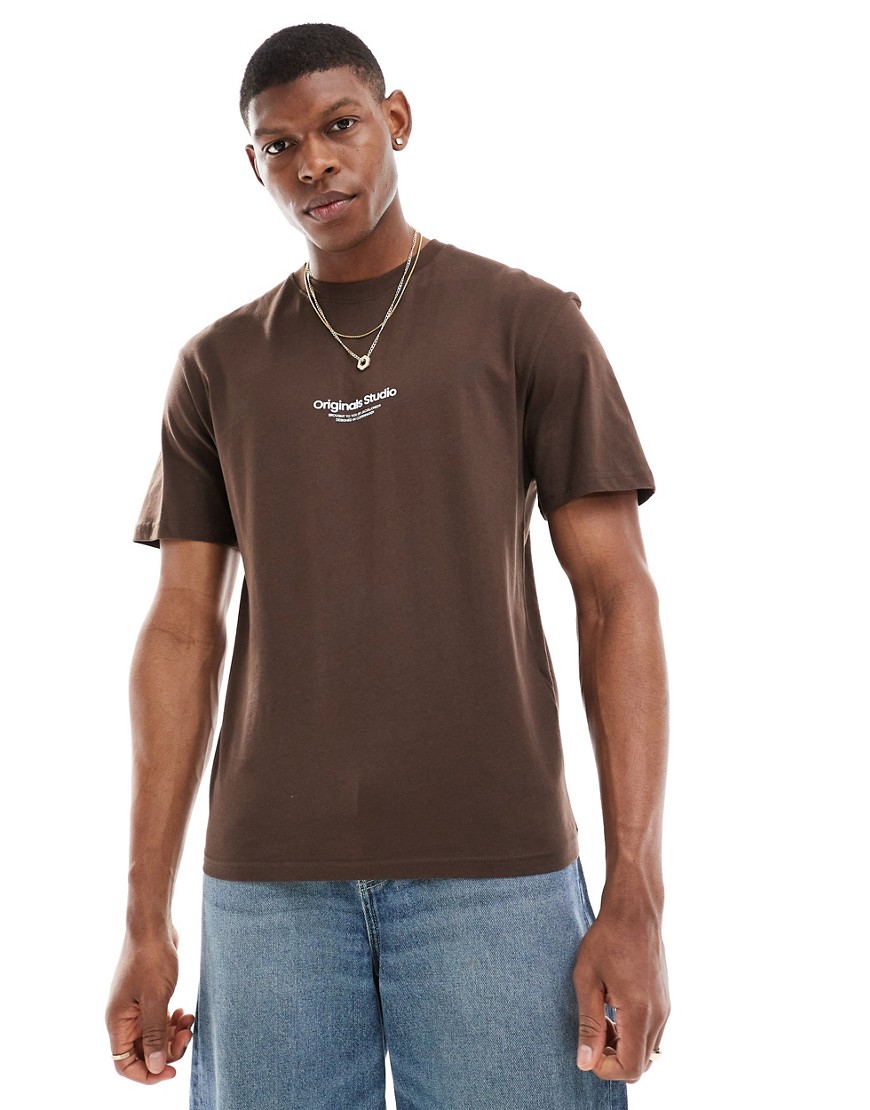 Jack & Jones oversized t-shirt with originals logo in chocolate brown