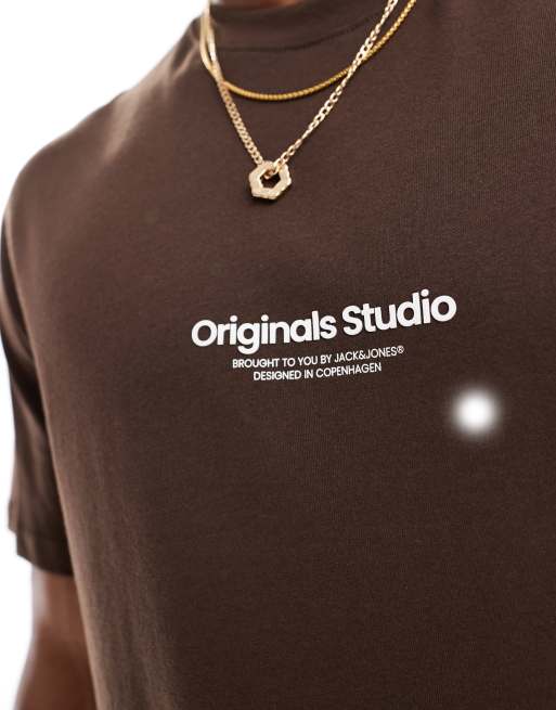 Jack & Jones oversized t-shirt with originals logo in chocolate brown, 3 of 4