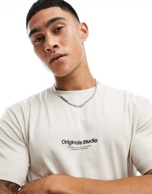 Jack & Jones Originals oversized t-shirt with mountain back print in white