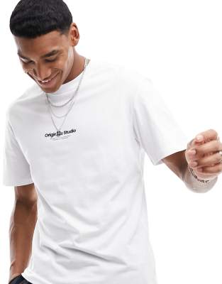 Jack & Jones oversized t-shirt with originals print in white - ASOS Price Checker