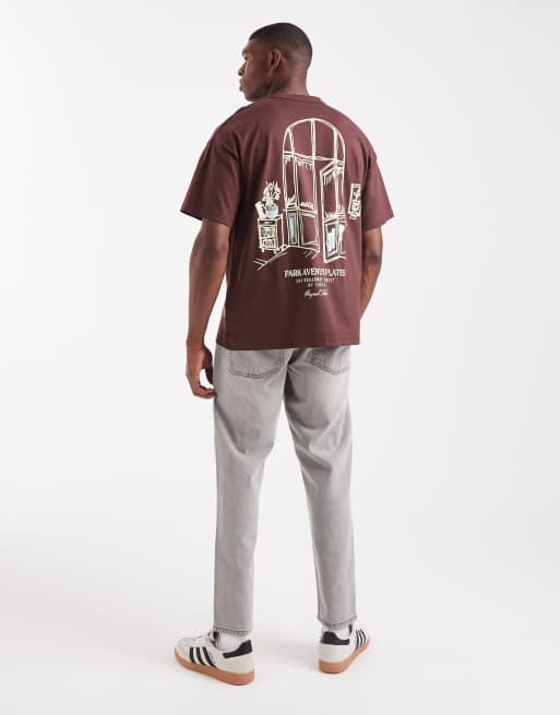 Jack & Jones oversized t-shirt with originals sketch in brown, 2 of 5