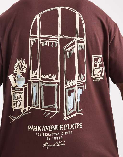 Jack & Jones oversized t-shirt with originals sketch in brown, 5 of 5