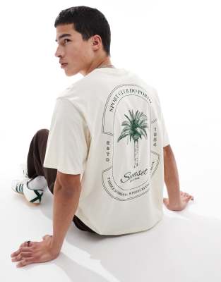 Jack & Jones Oversized T-shirt With Palm Print In Neutral