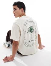 ASOS DESIGN oversized t-shirt with floral graphic in khaki green