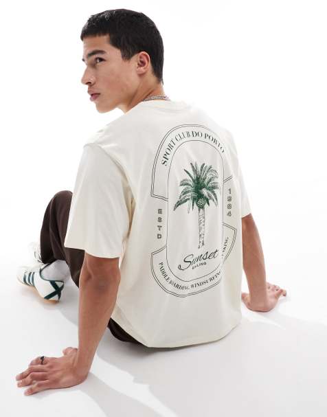 Jack & Jones oversized t-shirt with palm print in beige