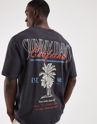 Jack & Jones Oversized T-shirt With Palm Tree Back Print In Black