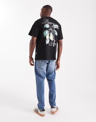 Jack & Jones Oversized T-shirt With Pears Prints In Black