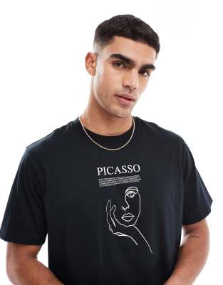 oversized T-shirt with Picasso print in black