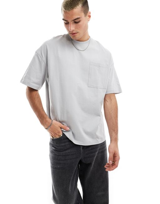Jack & Jones oversized t-shirt with pocket in light grey 