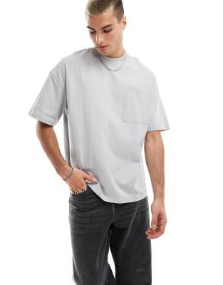 Jack & Jones oversized t-shirt with pocket in light grey 