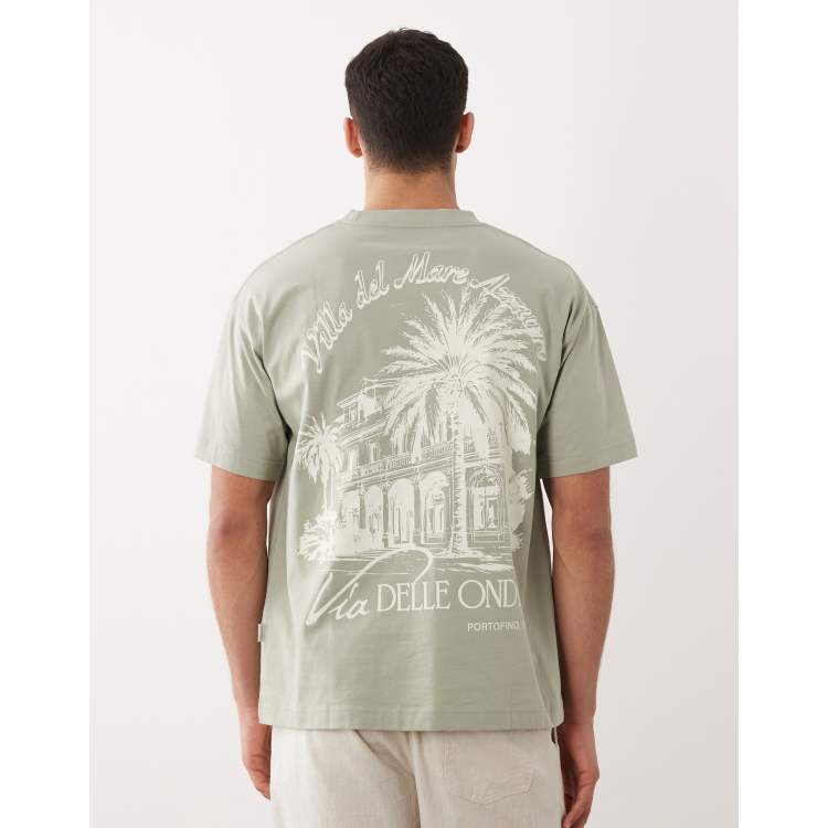 Jack & Jones oversized t-shirt with Portofino back print in green