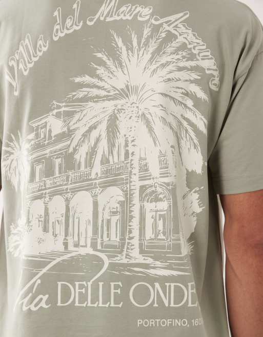 Jack & Jones oversized t-shirt with Portofino back print in green, 3 of 5