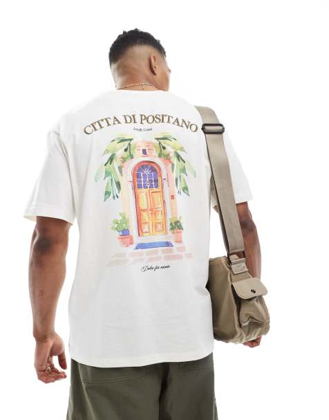 Jack & Jones oversized t-shirt with positano back print in cream - view 1