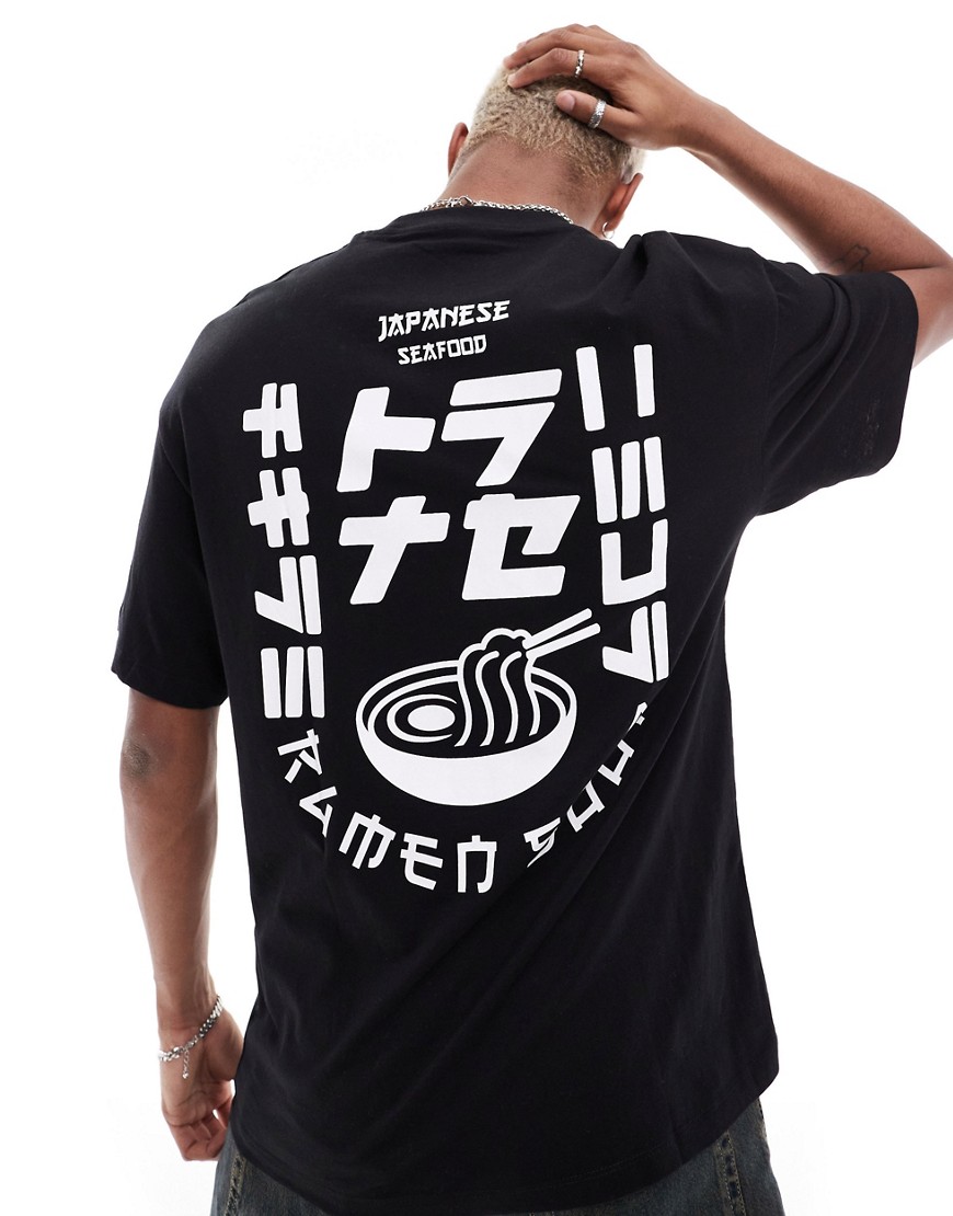 Jack & Jones oversized t-shirt with ramen back print in black