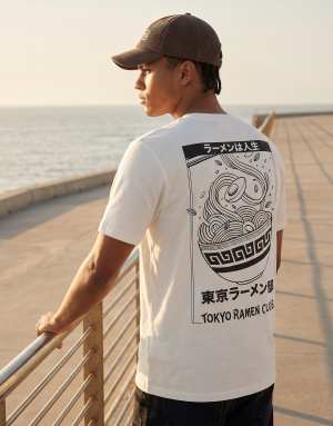 Jack & Jones oversized t-shirt with ramen club back print in white