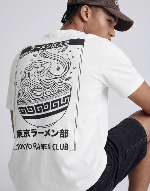 Jack & Jones oversized t-shirt with ramen club back print in white, 2 of 5