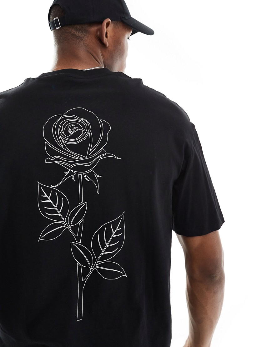 Jack & Jones oversized t-shirt with rose back print in black