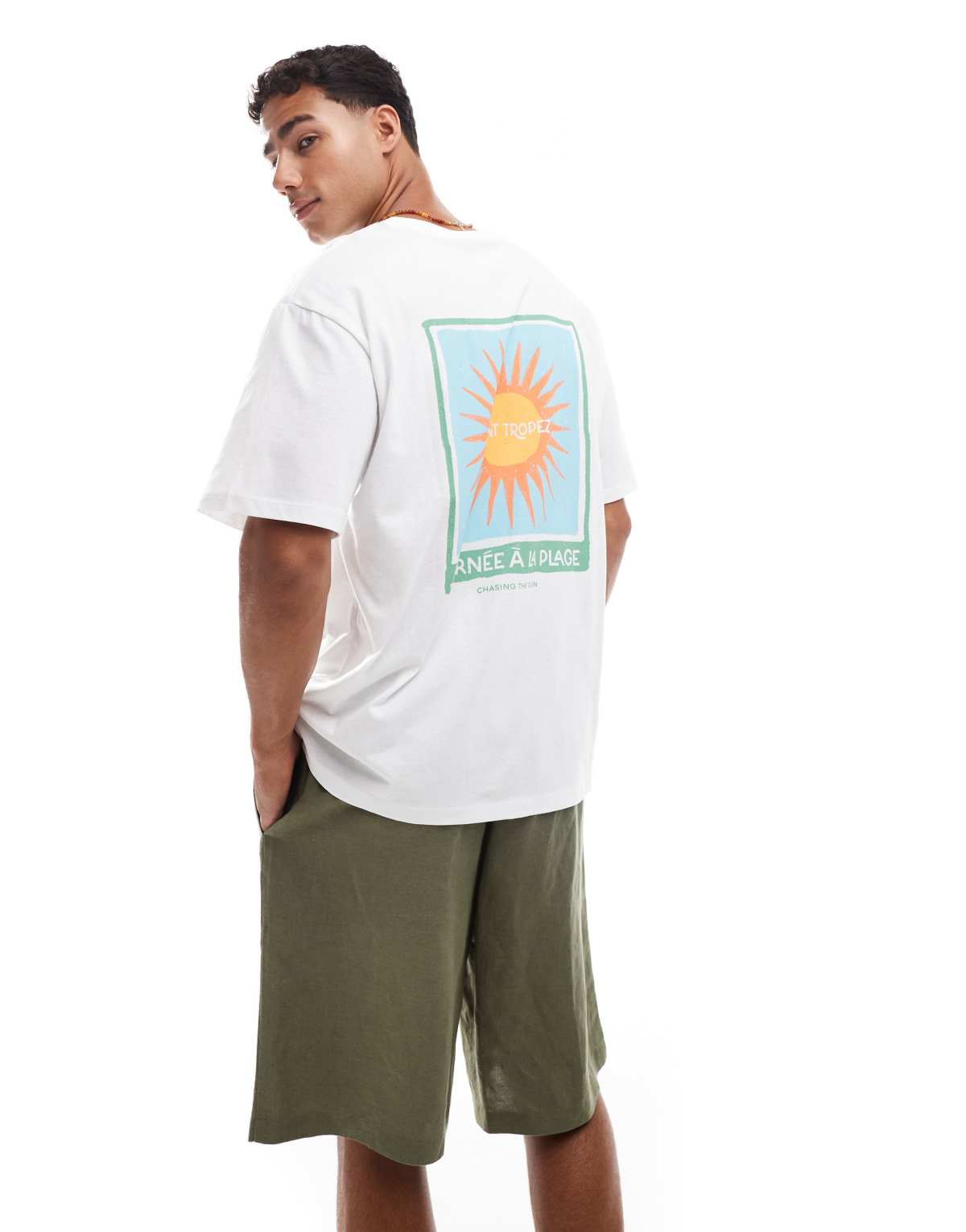 Jack & Jones oversized t-shirt with saint tropez sun back print in white