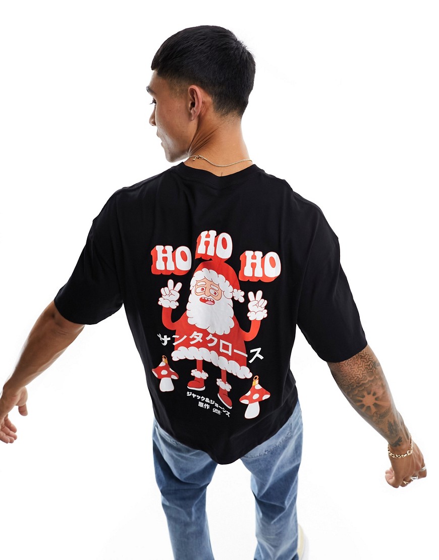 Jack & Jones oversized t-shirt with Santa back print in black