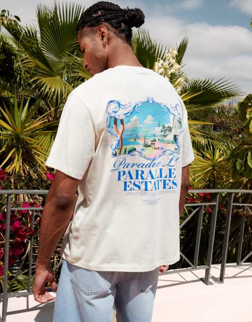 Jack & Jones oversized t-shirt with scenic back print in cream