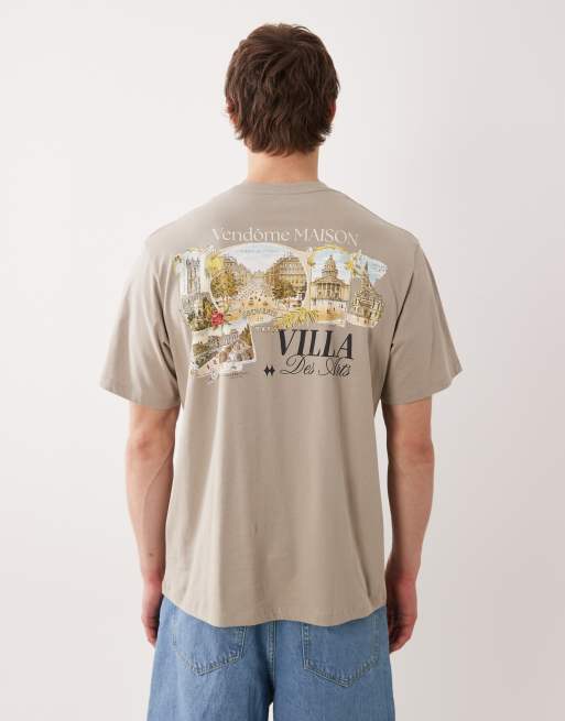 Jack & Jones oversized T-shirt with scenic back print in khaki