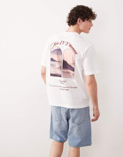 Jack & Jones oversized t-shirt with scenic back print in white - view 1