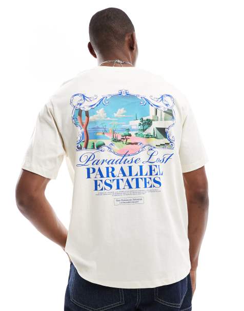 Jack & Jones oversized t-shirt with scenic backprint in cream - view 1