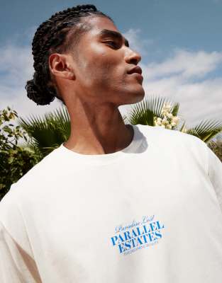 Jack & Jones oversized T-shirt with scenic backprint in cream