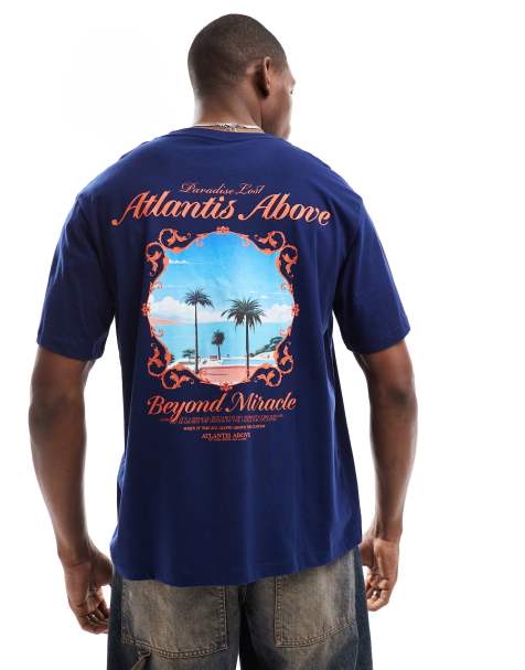 Jack & Jones oversized t-shirt with scenic backprint in navy - view 1