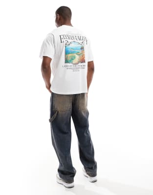 Jack & Jones oversized T-shirt with scenic backprint in white