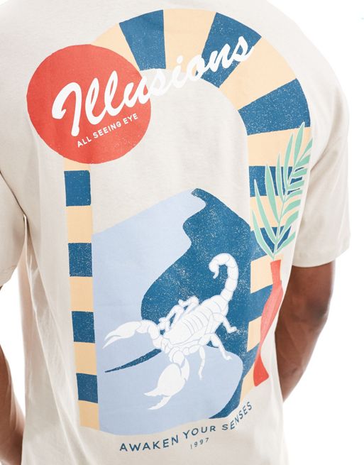 Jack & Jones oversized t-shirt with scorpion back print in beige