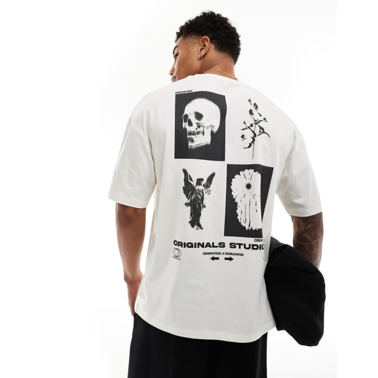 Jack & Jones oversized t-shirt with skull back print in off