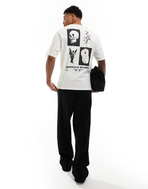 Jack & Jones oversized t-shirt with skull back print in off