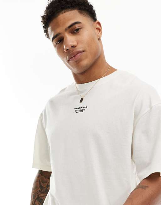 Jack & Jones oversized t-shirt with skull back print in off