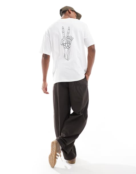 Jack & Jones oversized t-shirt with skull peace hand print in white - view 1