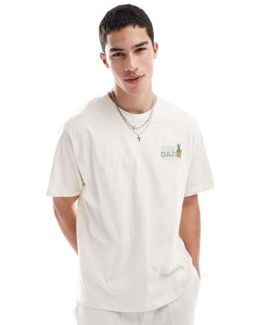 Jack & Jones oversized t-shirt with summer daze print in beige