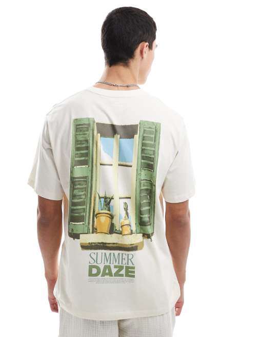 Jack & Jones oversized t-shirt with summer daze print in beige