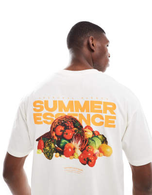 Jack & Jones oversized t-shirt with summer escence print in cream-White