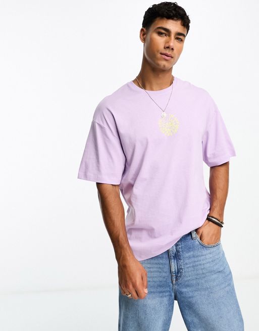 ASOS DESIGN oversized t-shirt in purple cotton with front and back flower  print - PURPLE