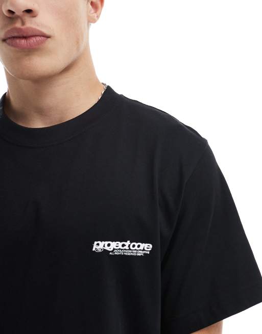 Jack & Jones oversized t-shirt with text back print in black, 4 of 4