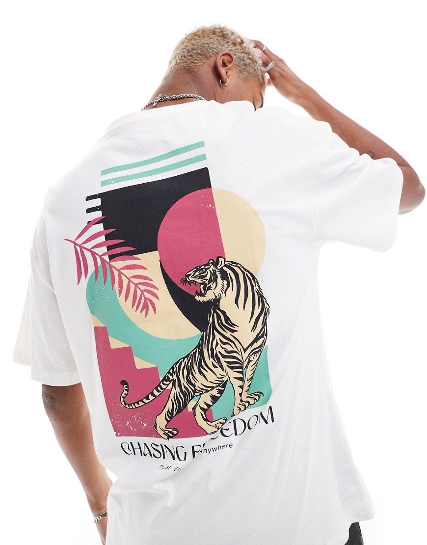 Jack & Jones oversized t-shirt with tiger back print in white
