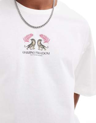 Jack & Jones Oversized T-shirt With Tiger Back Print In White