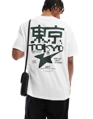Jack & Jones Oversized T-shirt With Tokyo Back Print In White