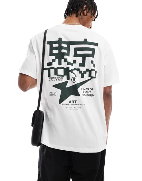 Jack & Jones oversized t-shirt with tokyo back print in white - view 1
