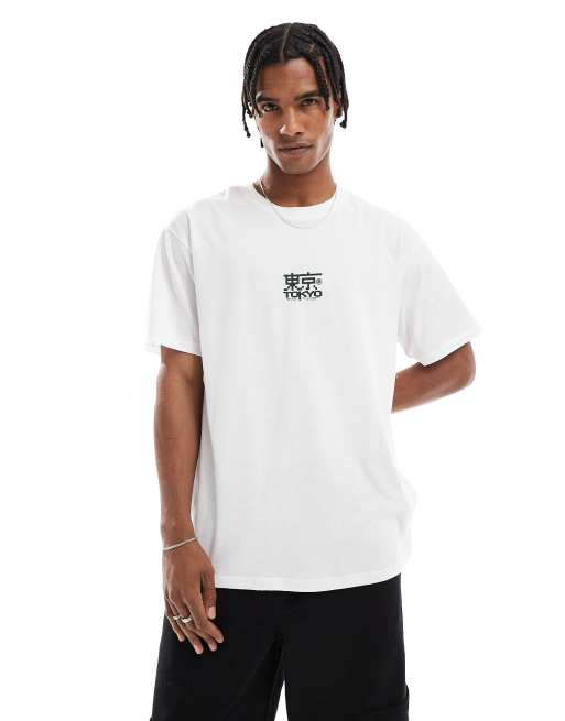 Jack & Jones oversized T-shirt with tokyo back print in white