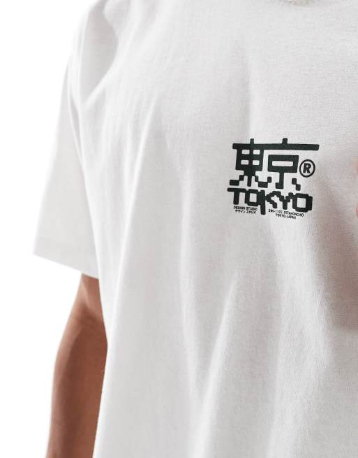 Jack & Jones oversized T-shirt with tokyo back print in white