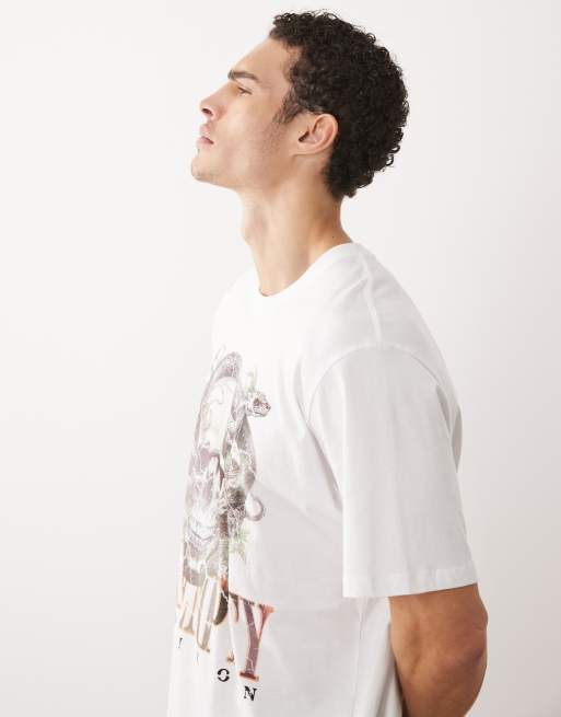 Jack & Jones oversized t-shirt with world tour skull front and back prints in white, 4 of 5