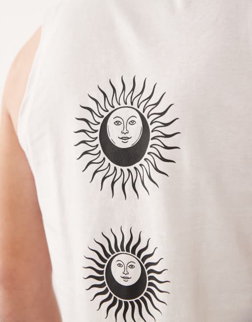 Jack & Jones oversized tank top with sun back print in white, 3 of 5