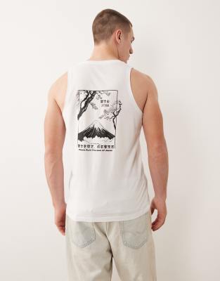 Jack & Jones Oversized Tank With Japanese Mountain Back Print In White