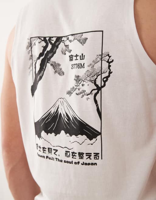 Jack & Jones oversized tank with japanese mountain back print in white, 3 of 5